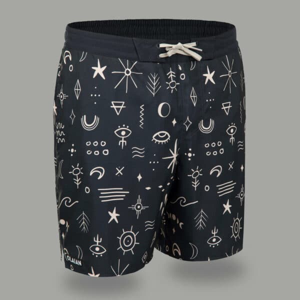 Boardshorts 100 lang Surfen Symbol schwarz