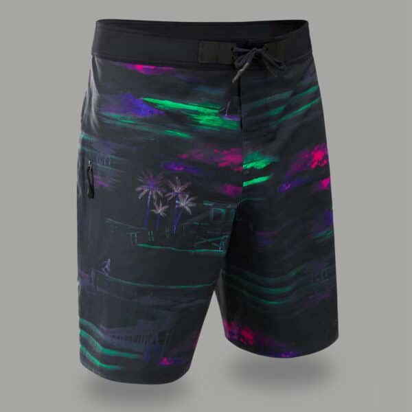 Boardshorts Surfen Standard 900 flacher Bund Darkcalifa schwarz