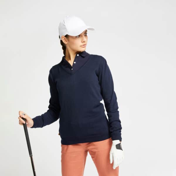 Golf Pullover V-Ausschnitt MW500 Damen marineblau