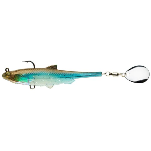 Gummiköder Shad mit Spinnerblatt Roachspin 70 blauer Rücken Spinnfischen