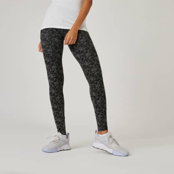 Leggings Fit+ Fitness Baumwolle Damen schwarz/grau bedruckt