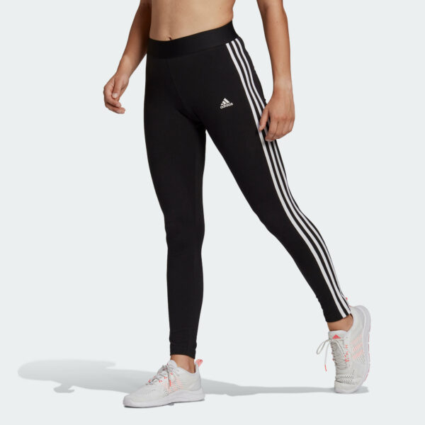 Leggings Fitness 3 Streifen Damen schwarz