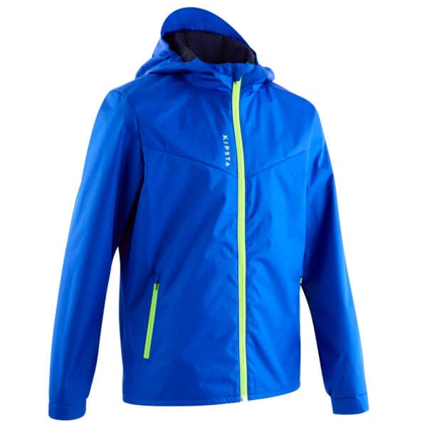 Regenjacke Fussball T500 Kinder blau mit Reissverschluss