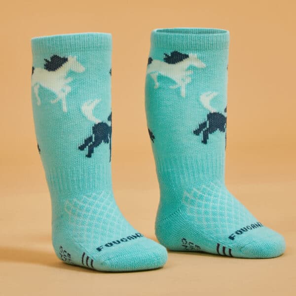 Reitsocken 500 Baby türkis/grün mit Motiven