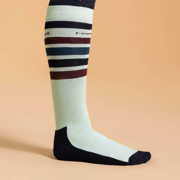 Reitsocken SKS100 Erwachsene grün/bordeaux gestreift