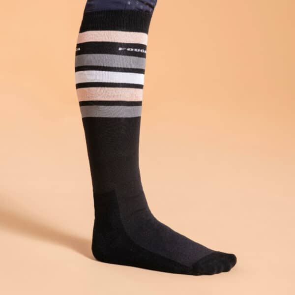 Reitsocken SKS100 Erwachsene schwarz mit rosafarbenen Streifen