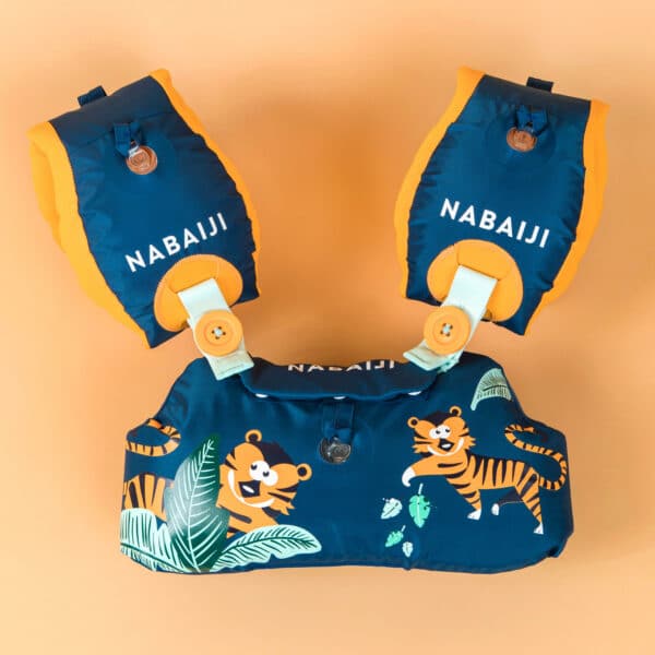 Schwimmflügel-Gurt Tiswim wandelbar Tiger 15–30 kg Kinder blau