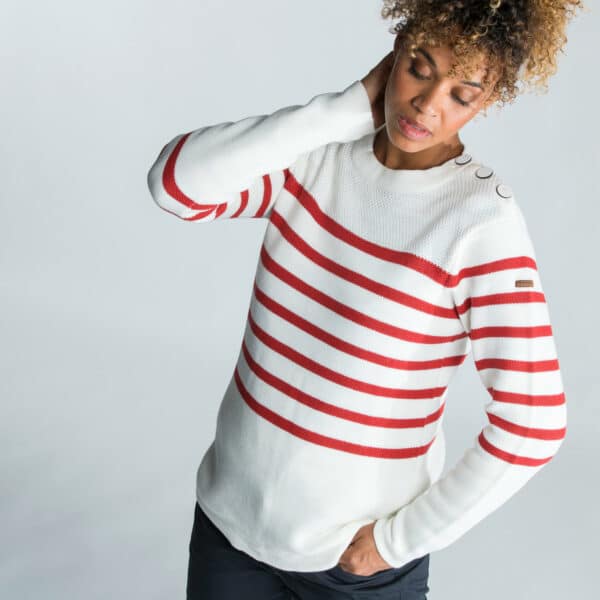 Segelpullover Damen weiss/rot gestreift