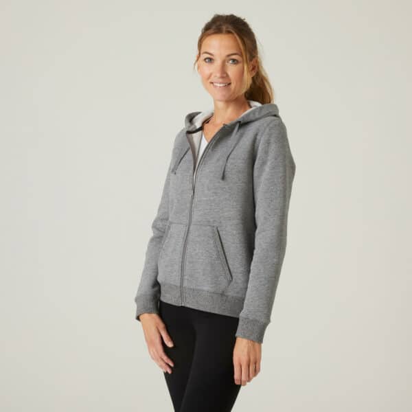 Sweatjacke Kapuze Fitness warm Damen grau