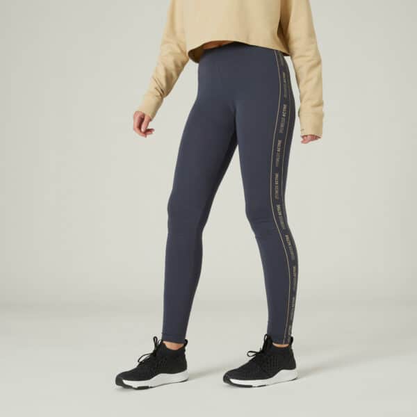 Leggings Fit+ aus Baumwolle Fitness Damen grau