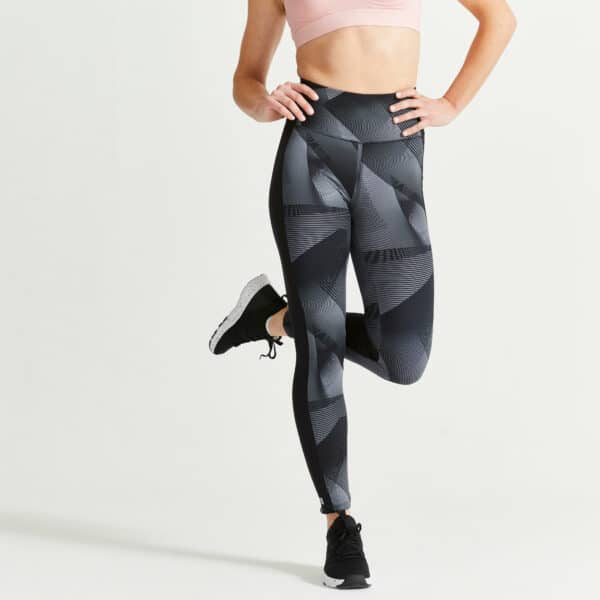 Sportleggings Damen mit Smartphonetasche - schwarz bedruckt