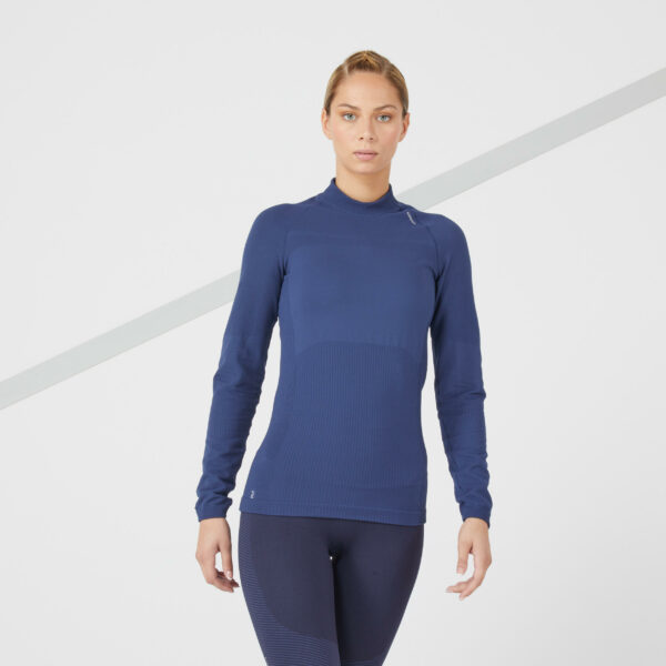 Laufshirt langarm Damen seamless Kiprun Skincare blau