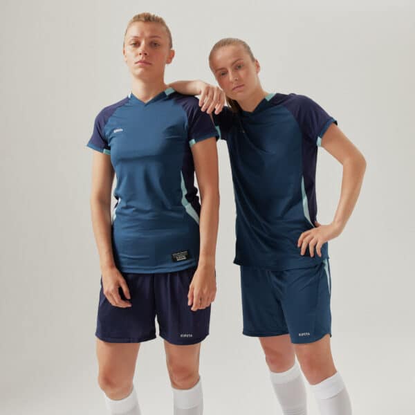 Fussballtrikot kurzarm Slim-Schnitt Damen blau