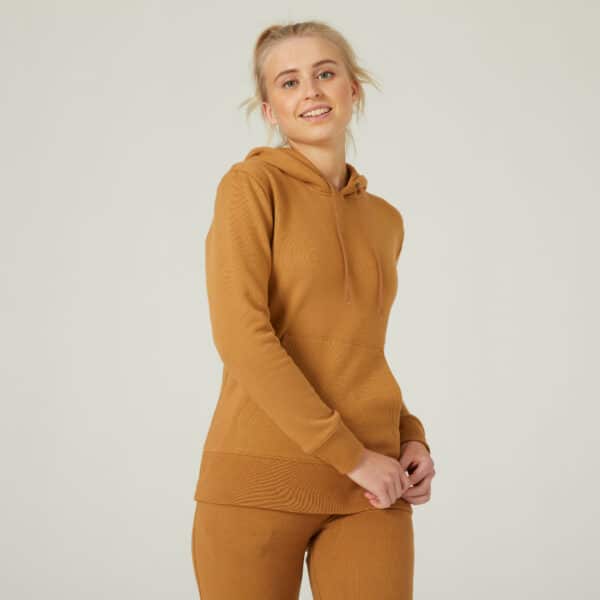 Kapuzenpullover 500 Essentials lang gerade Rundhals Damen braun