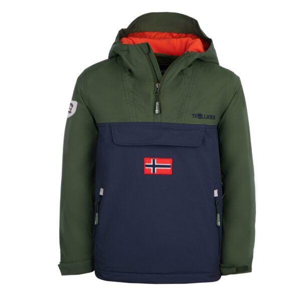 KIRKENES ANORAK BOYS FOREST GREEN/ NAVY/FLAME ORANGE