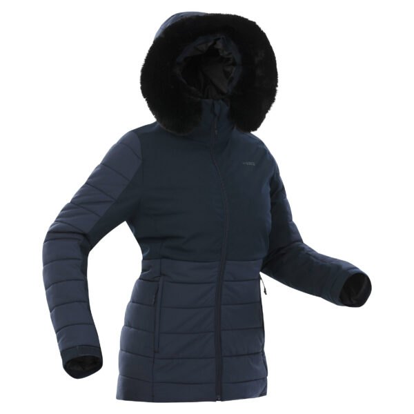 Skijacke Damen - 100 warm mittlere Länge marineblau