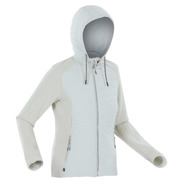 Sweatjacke Hybridjacke Naturwandern NH500 mit Kapuze Damen beige