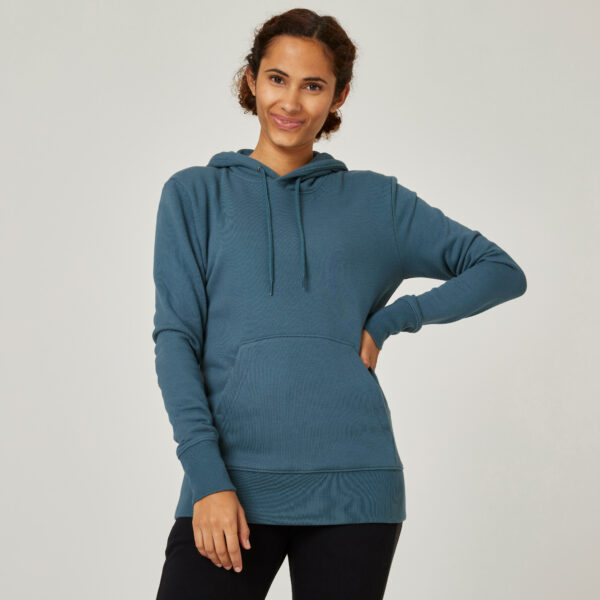 Kapuzenpullover Damen lang Fitness - 500 Essentials blaugrün