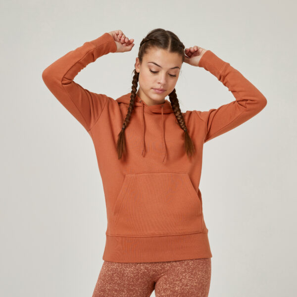 Kapuzenpullover Damen lang Fitness - 500 Essentials sepia