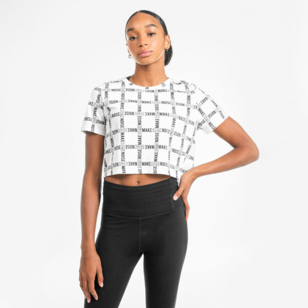 Crop Top Urban Dance Damen - weiß mit schwarzem Print