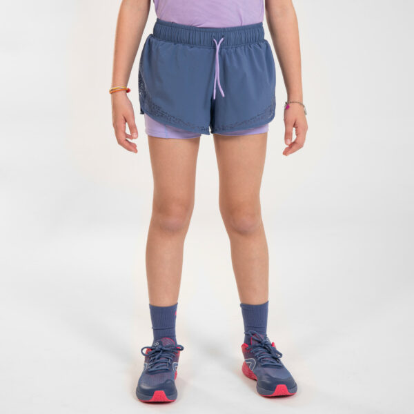 Laufshorts 2-in-1 Kinder Mädchen atmungsaktiv - Dry+ blau/lila