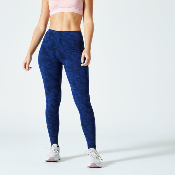 Leggings Damen Slim - 500 Fit+ bedruckt blau