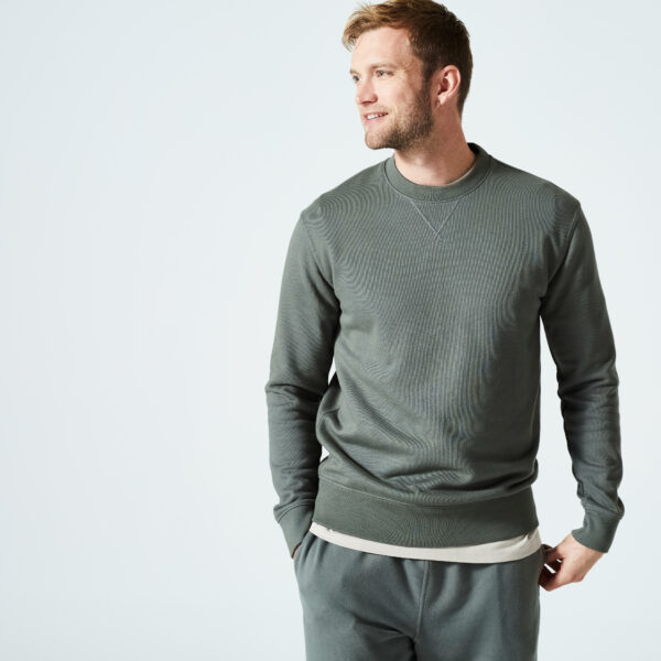 Sweatshirt Herren - 500 Essentials Crew khakigrün