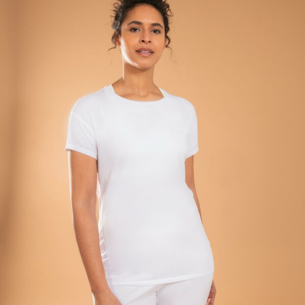 T-Shirt Damen sanftes Yoga Ecodesign - weiss