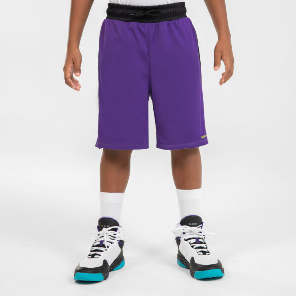 Kinder wendbare Basketball Shorts - SH500R weiss/violett